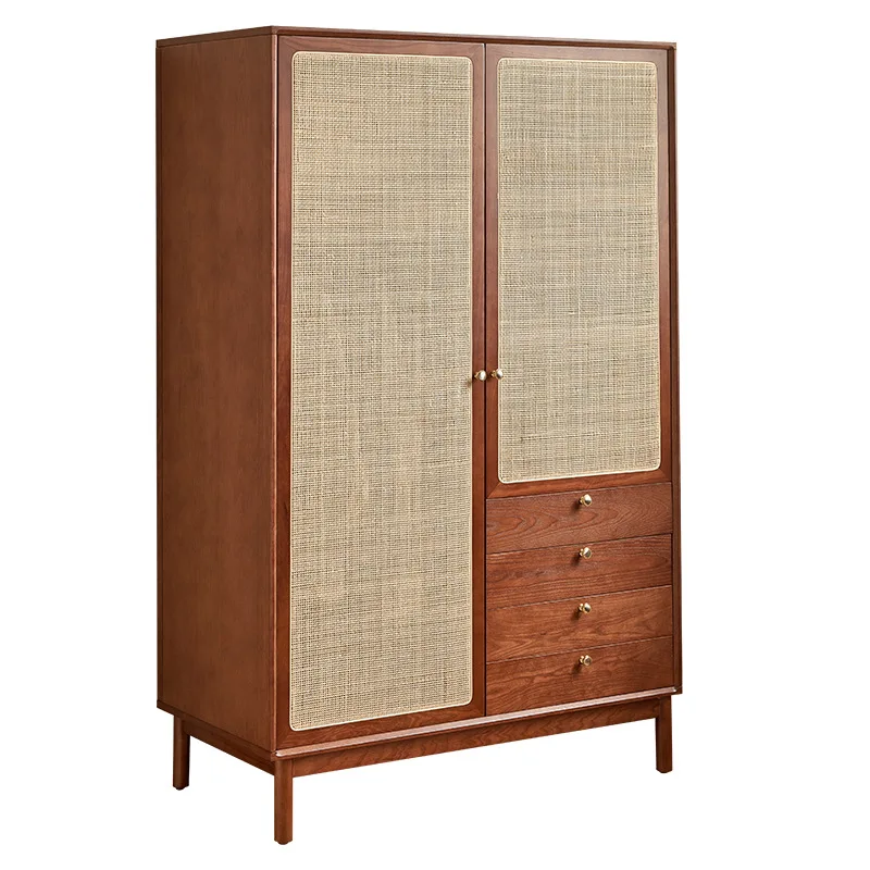 

Скандинавское ретро из массива дерева, шкаф для домашнего хранения в спальне, современное и простое хранилище, бесплатная комбинация плетения из ротанга.