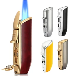 Lighter Metal 3 Jet Butane Gas Torch Smoking Lighter W/ Cigar Punch Stripe Sharp Cigar Lighter