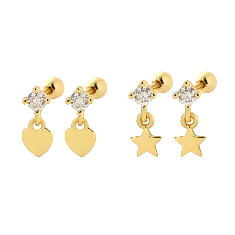 

CCFJOYAS 925 Sterling Silver Mini Cute Star/Heart shaped Screw Earrings for Girl Minimalist Clear Zircon Small Stud Earrings