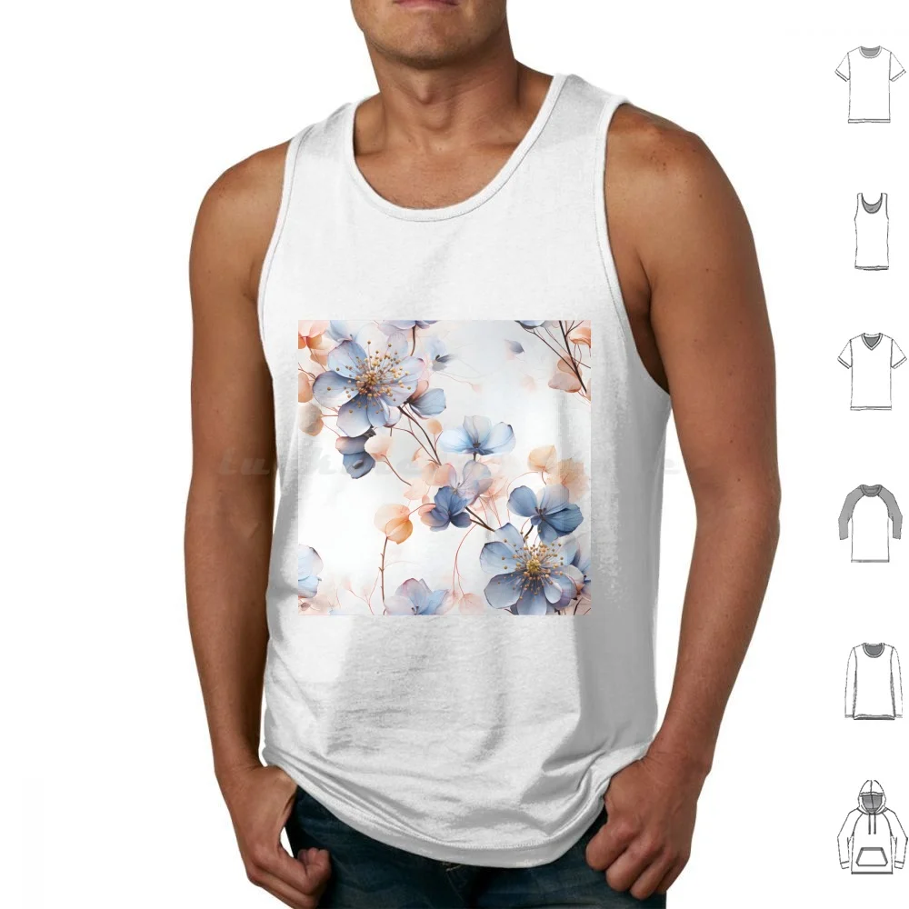 Flower Tread Tank Tops Print Cotton Flowers Flower Hortensia Floral Pattern Delicate Soft Pastel Blue White Pink Japan