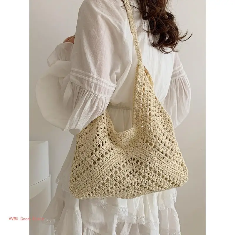 Women Casual Shoulder Bag Handwoven Handbag Knitted Hobo Bag Fashion Straw Beach Bag with Inner Bag for Travel Daily