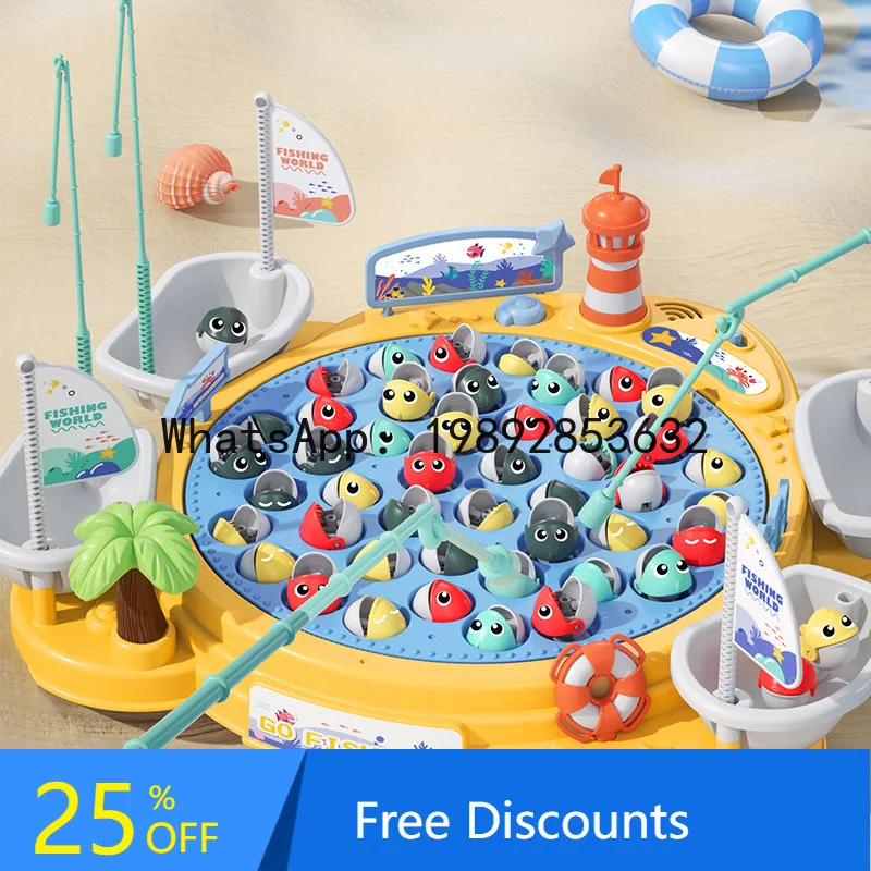 Electric Rotating Magnetic Fishing Toy Children's Early Education Parent-Child Interactive Rotating Large Fishing Plate
