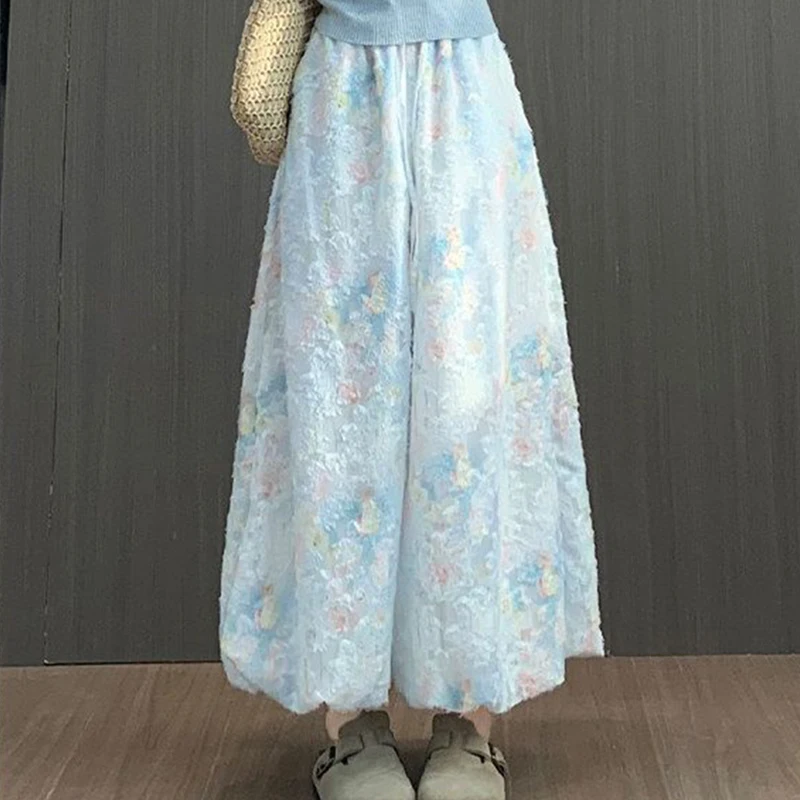 Floral Lace Balloon Pant Women Sweet Fashion High Waist Casual Loose Trouser Spring Autumn Elegant Chic Lady Wide Leg Pant New