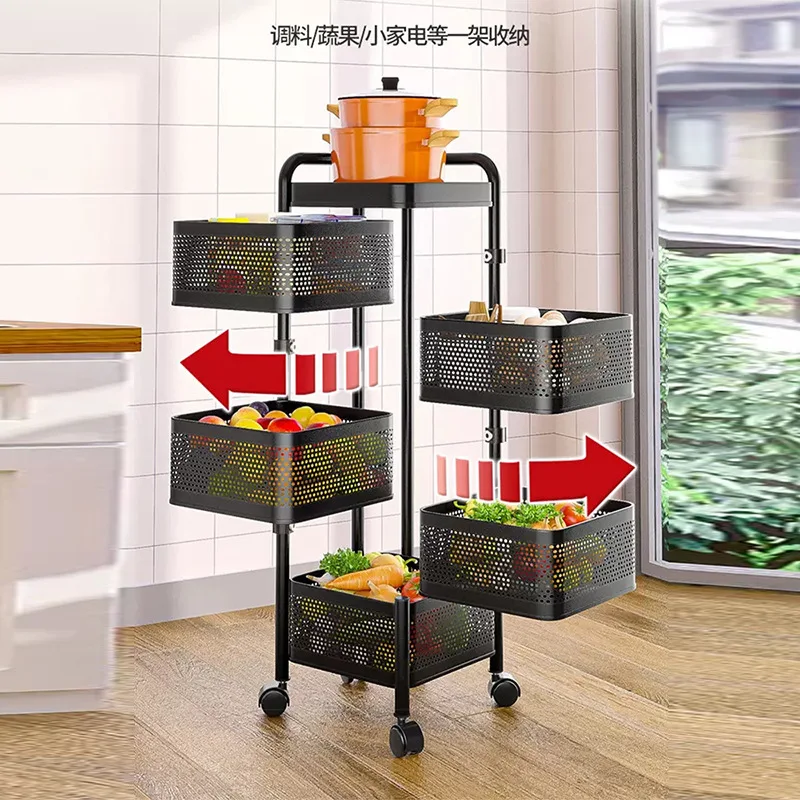 Box storage rack, kitchen rotating multi-layer fruit and vegetable storage basket, square storage rack, household living room, b