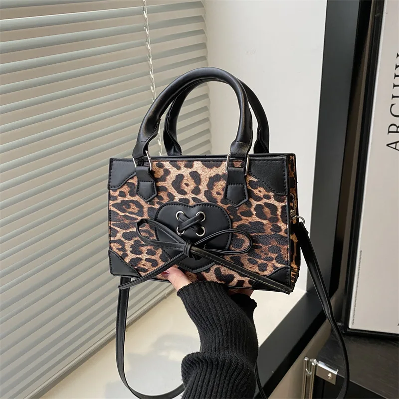Fashion leopard print shoulder messenger bag bow square bag mini casual bag