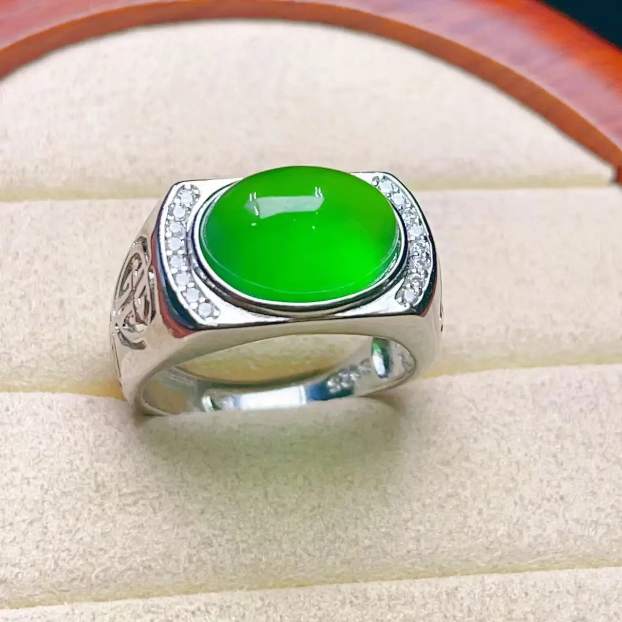 

Кольцо с инкрустацией Jade Ice Full Green 925, увлажненное и прозрачное, изысканное, трехмерное, идеальное, без трещин, для мужчин