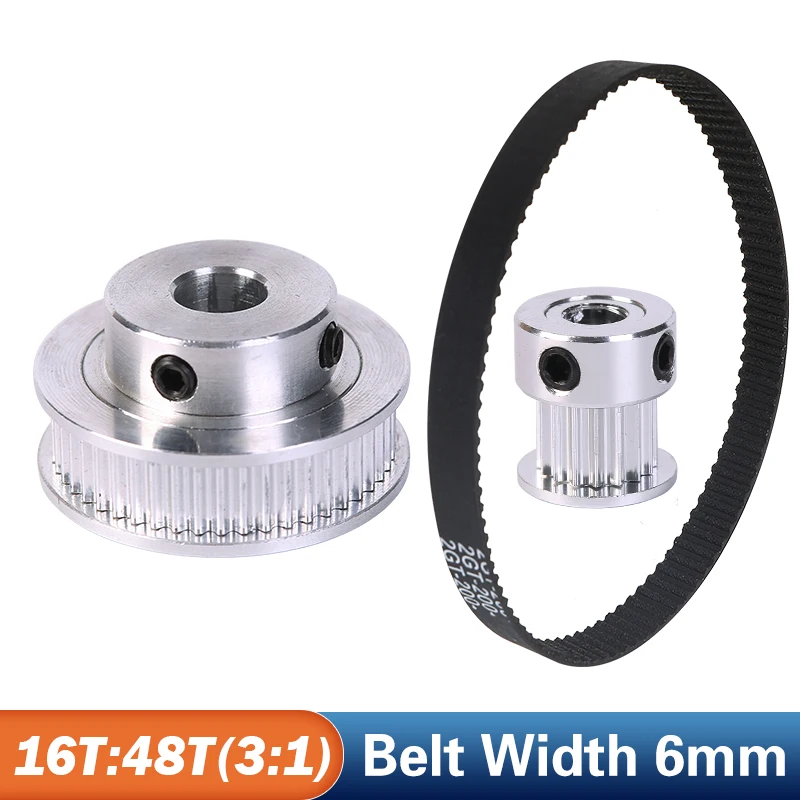 16 Teeth 48 Teeth GT2 Timing Belt Pulley Kit 1:3 Speed Ratio 16T:48T 2M/2GT Reduction Pulley For Belt Width 6mm