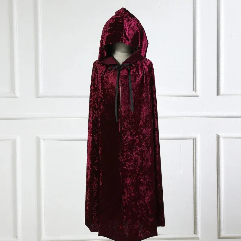 Kids Adults Hooded Medieval Costume Witch Wicca Vampire Costume Dress Coats Combhasaki Velvet Cloak Cape