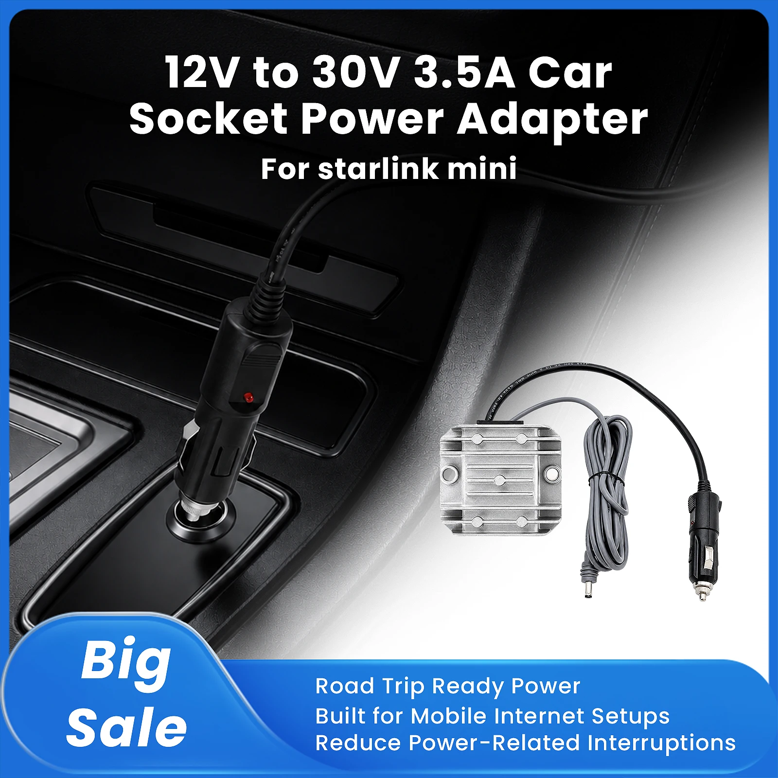 12V to 30V 3.5A Step Up Converter for Starlink Mini Car Socket Power Adapter DC 3M/5M Cable for RV Boat Camping Travel Outdoor
