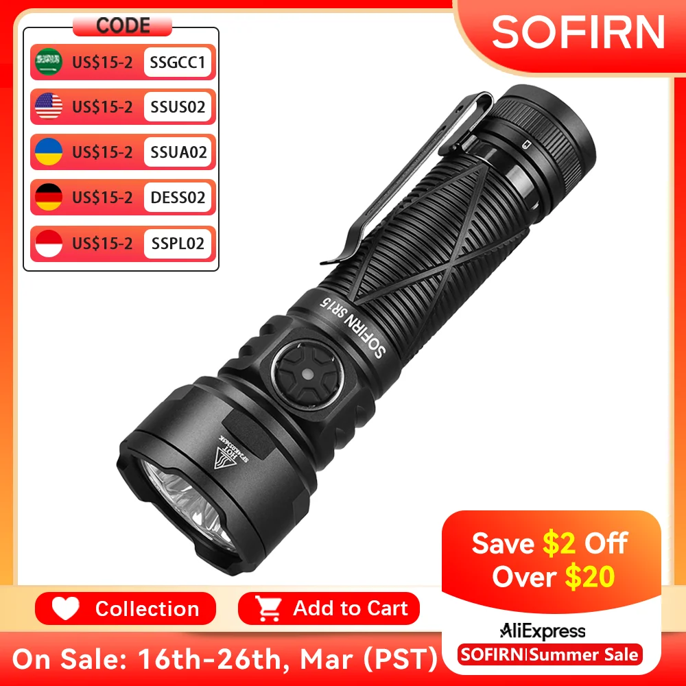 

Sofirn SR15 Powerful Flashlight 4500lm Long Range 510m USB C Reverse Charge Torch IP68 Waterproof for Camping Fishing Exploring