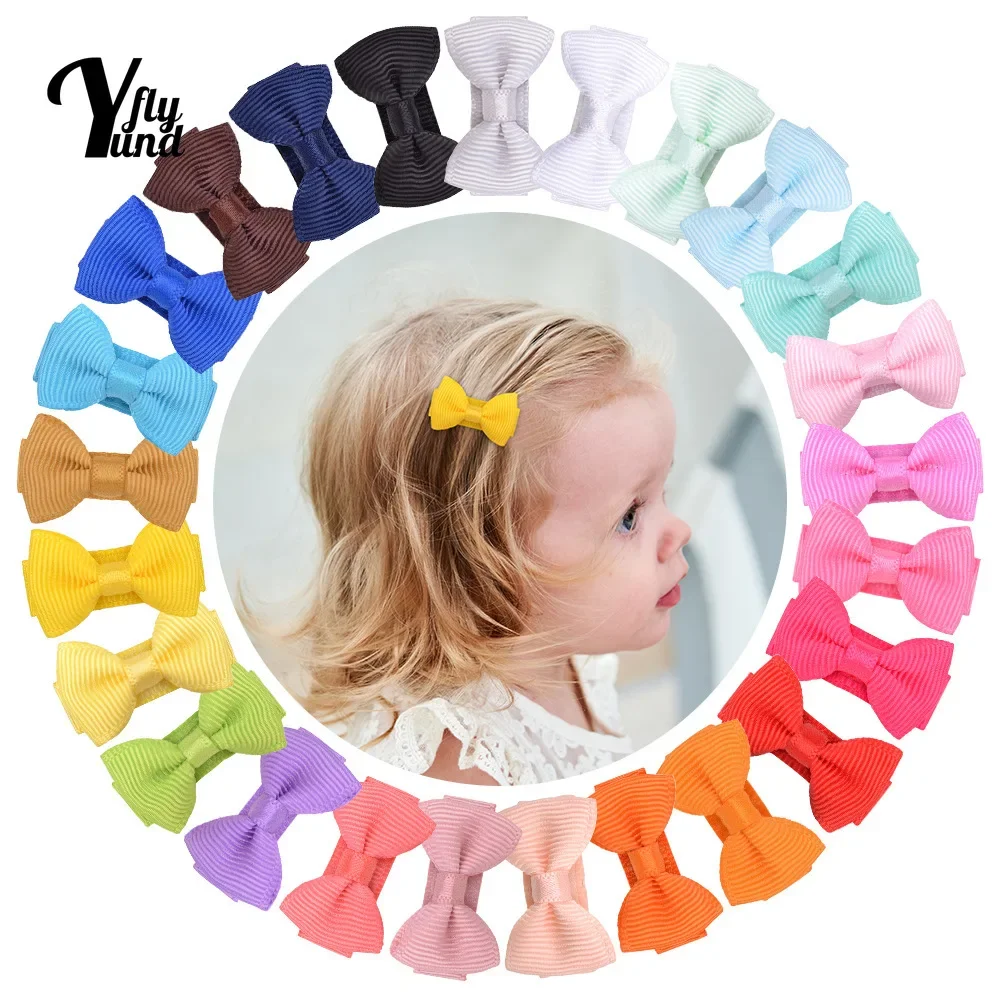 10pcs/lot 3.1 CM Mini Solid Color Ribbon Bows Toddler Hair Clips Cute Princess Bangs Hairpins Baby Headwear Holiday Gift