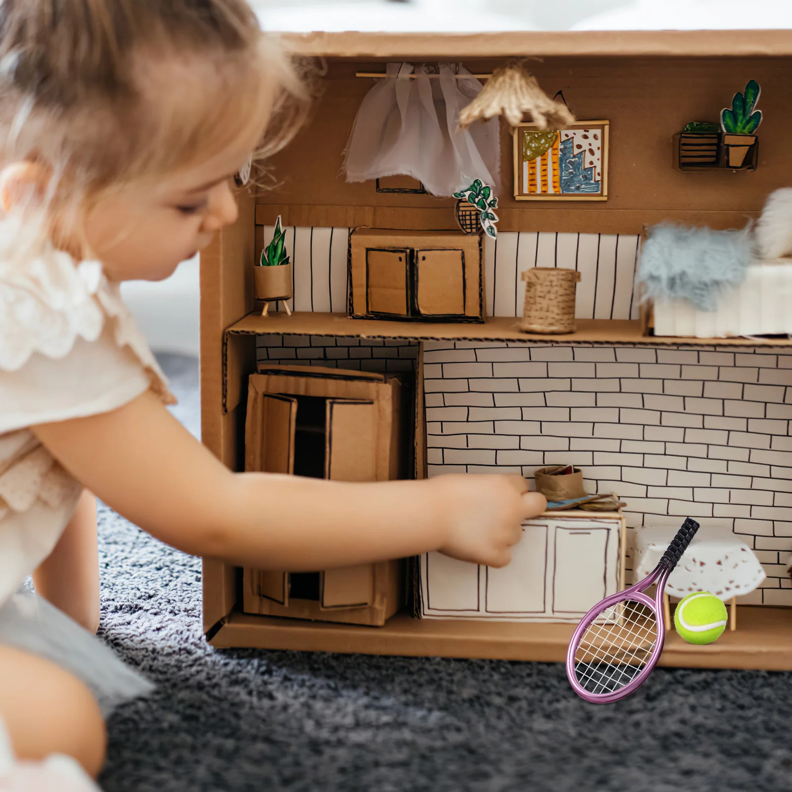 Raqueta de tenis en miniatura, casa de raqueta, suministro DIY, accesorios deportivos de plástico para niños