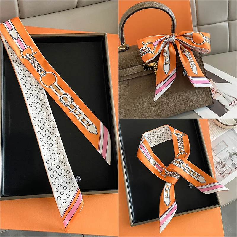 5*90cm Französisch Romantische Neue Twill Seide Kleinen Seidenschal frauen Stirnband Gebunden Handtasche Seidenschal Mode kleinen Schal Großhandel