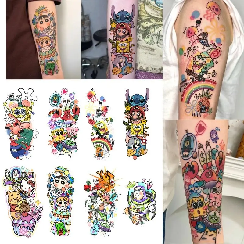 Cute Splicing SpongeBob SquarePants Stickers Color Tattoo Stickers Ins Durable Waterproof Men and Women Cartoon Stickers