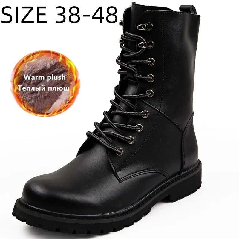 

New Men Motorcycle Boots Winter Warm Waterproof Men Leather Boots Footwear Cowboy Combat Boots Men Casual Sneakers Size 38-48