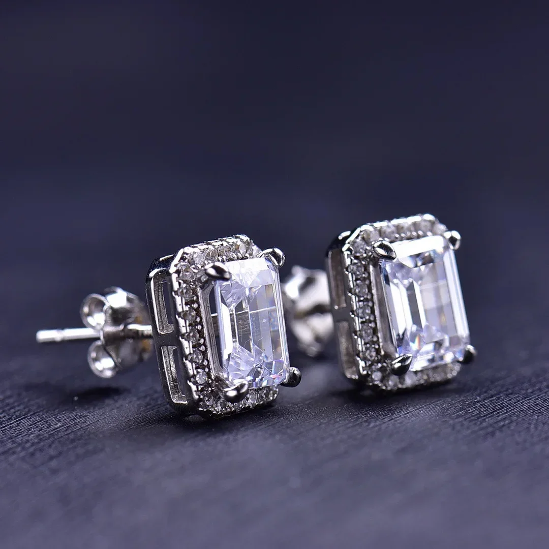 

PT950 Special-shaped Earrings for Women, VVS1 1Carat Moissanite D Color Emerald Cut Diamond Stud Earrings for Girlfriend Gift