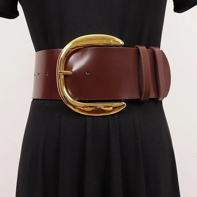

Women's Fashion Genuine Leather Coffee Corset Female Cummerbund Coat Waistband Dress Decration Wide Belt J1416