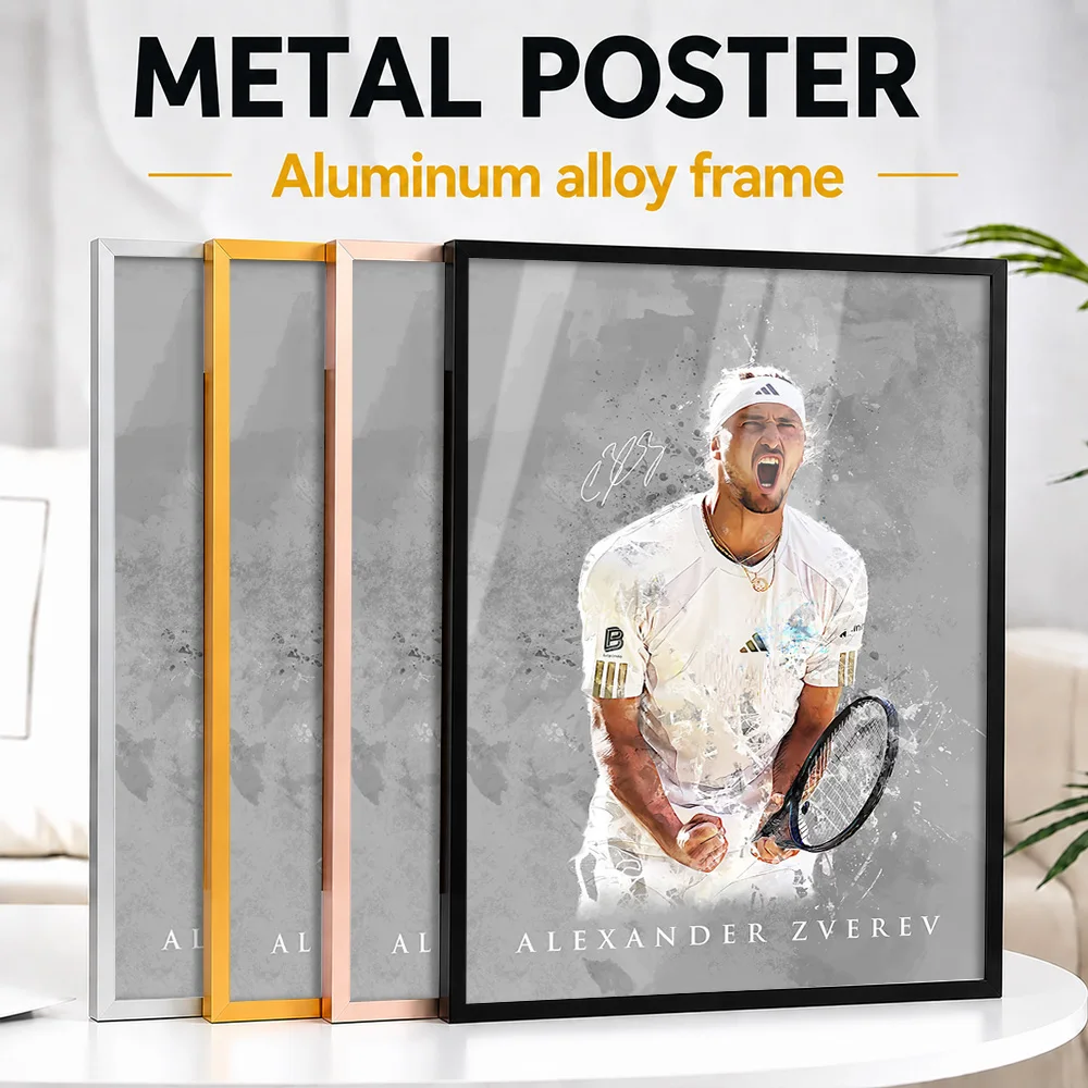 Alexander Zverev Tennis Framed Metal Poster Personalized Photo Energetic Match Style Wall Art For Study Premium Collector Gift