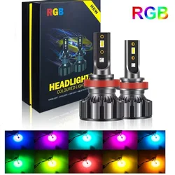 Pair H7 RGB LED Headlight H1 APP Bluetooth-Compatible Control D1S H4 H8 H11 Multi Colors LED Bulbs 9005 9006 For Camry Ford BMW