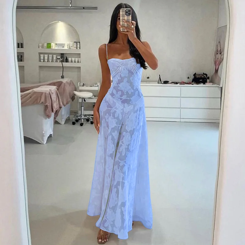 Verão elegante maxi vestido 2024 feminino vestido de convidado de casamento rendas até vestidos de festa verde cinta de espaguete vestido longo 5.0 3