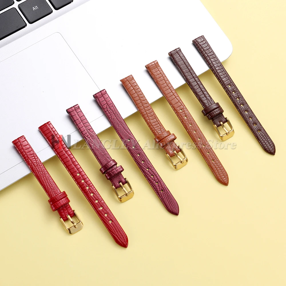 Lizard Patterned Ultra-thin Leather Watch Strap for Women Watch Band 8mm 10mm 12mm 14mm 16mm Slim Wristband Universal Bracelets