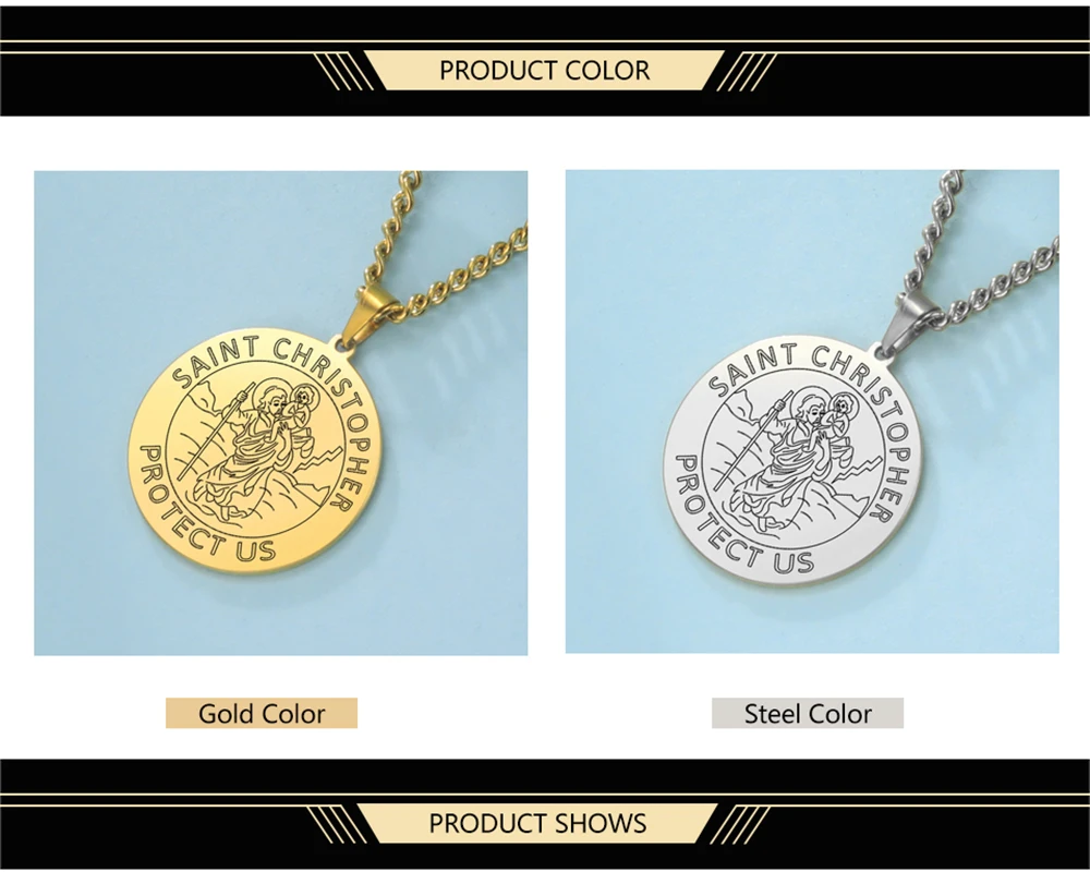Dawapara Saint Christopher Medaille Halskette Jesus Truet In Sie Amulett Katholischen Schmuck Reisende Fahrer Geschenke Edelstahl – Detail 3
