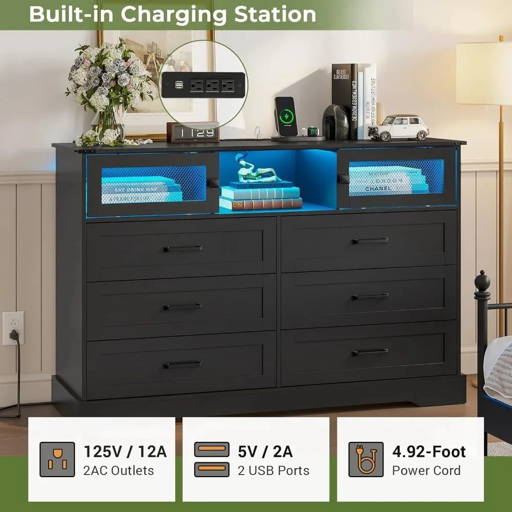 خزانة ذات 6 أدراج مع أضواء LED ومحطة شحن، ومنظم خزانة ذات أدراج للمزرعة، ومقصورة تخزين الملابس