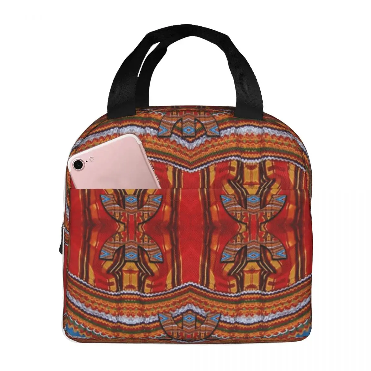 Z Imazighen Fabrics Kabyl Elfoudha Insulated Lunch Bags for Women Berber Bohemian Style Portable Cooler Thermal Bento Box