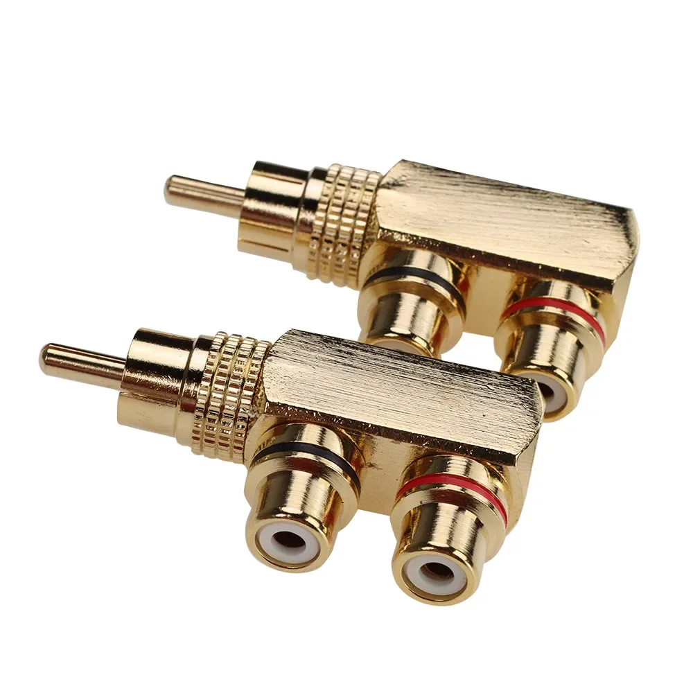 

500pcs Gold Plated 1 RCA Male to 2 RCA Female AV Audio Video Adapter Plug Splitter Converter Connector