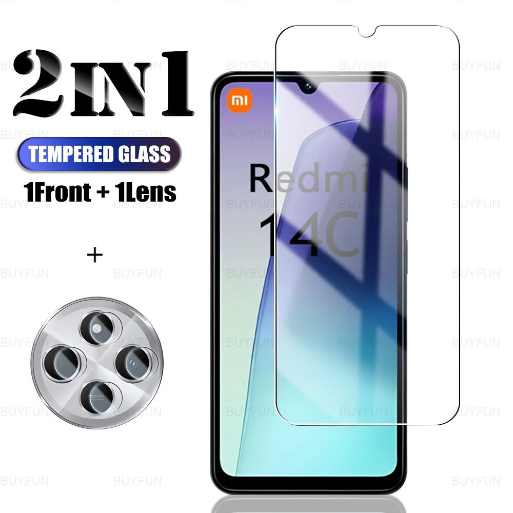 2in1 9H Glass Screen Protector For Xiaomi Redmi 14C Lens Protective Film All Clear Readme Redmy Radmi 14 C C14 6.88'' Redmi14C