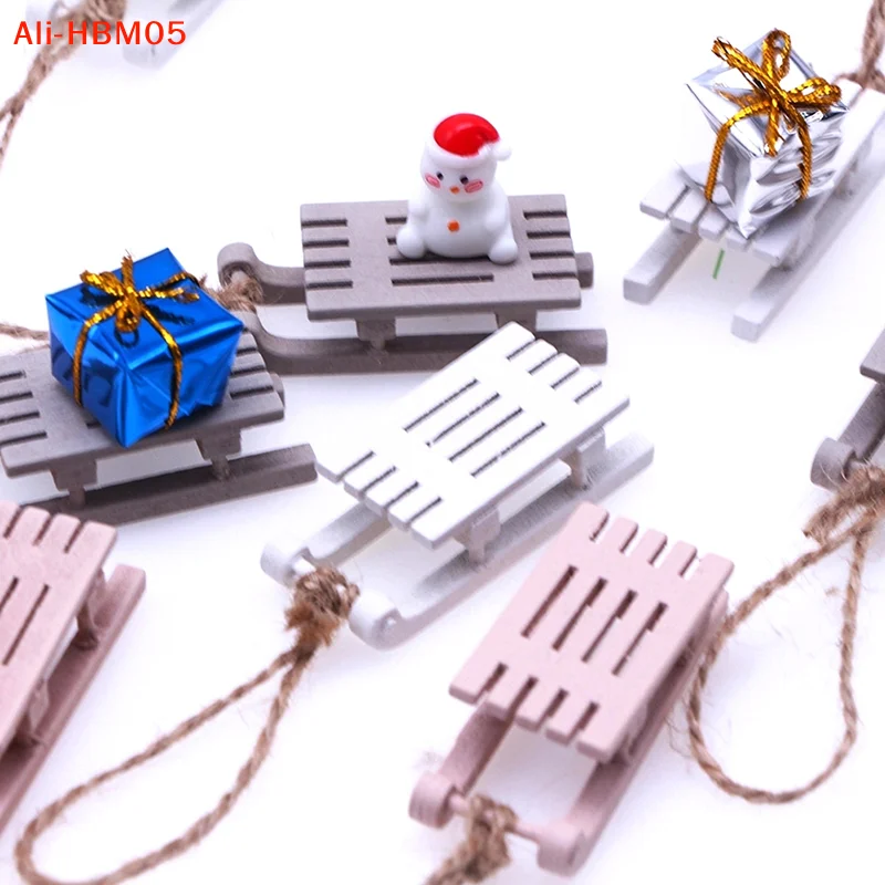 (HB05)1Pc 1:12 Mini Wooden Sleigh Gift Box Model Diy Christmas Landscape Dollhouse Accessory Christmas Ornament
