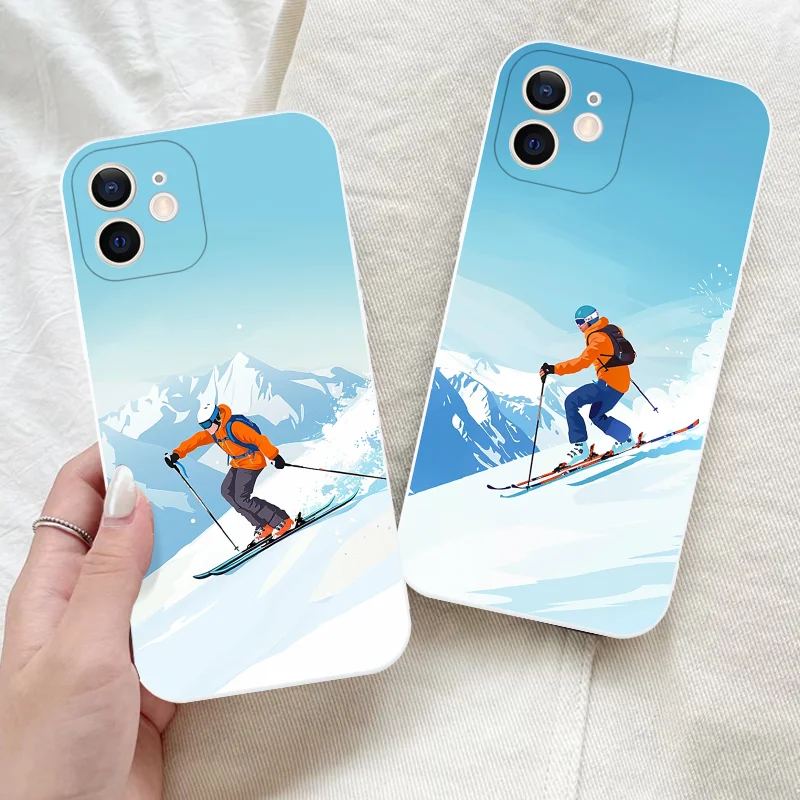 

Snow Mountain Skiing Men Phone Case For iPhone 16 15 11 12 14 13 Pro Max Mini X XSMax XR 7 8 Plus SE4 16e Silica Covers Fundas
