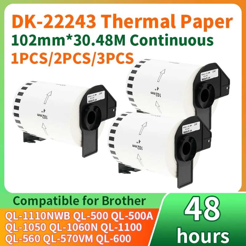 1/2/3Rolls Label tape DK-22243 DK 22243 Label 102mm*30.48m Continuous Compatible for Brother QL Label Transferable rubber/paper