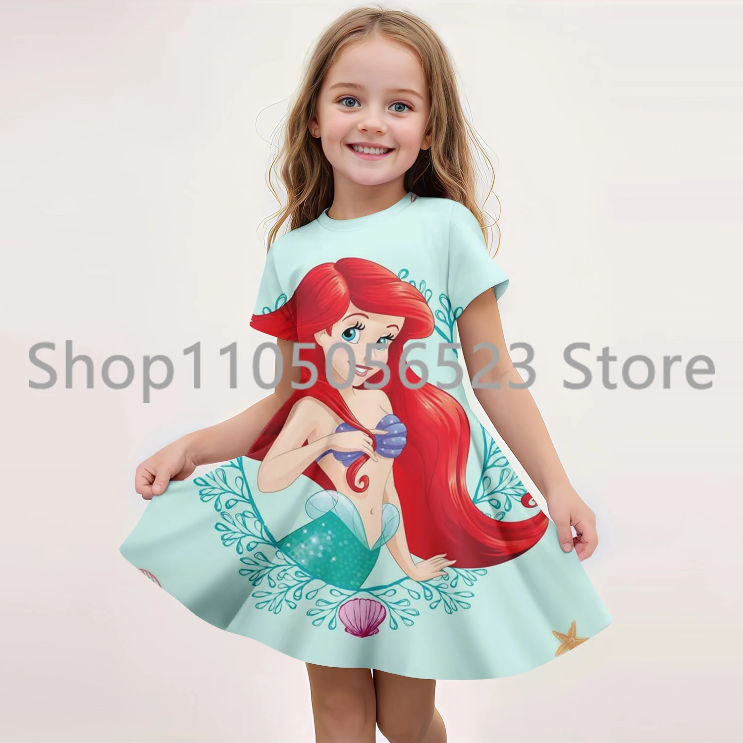 

2025 Summer New Princess Kids Casual Fashion Cute Princess 3D Print Crew Neck Short Sleeve Comfortable Princess Dress