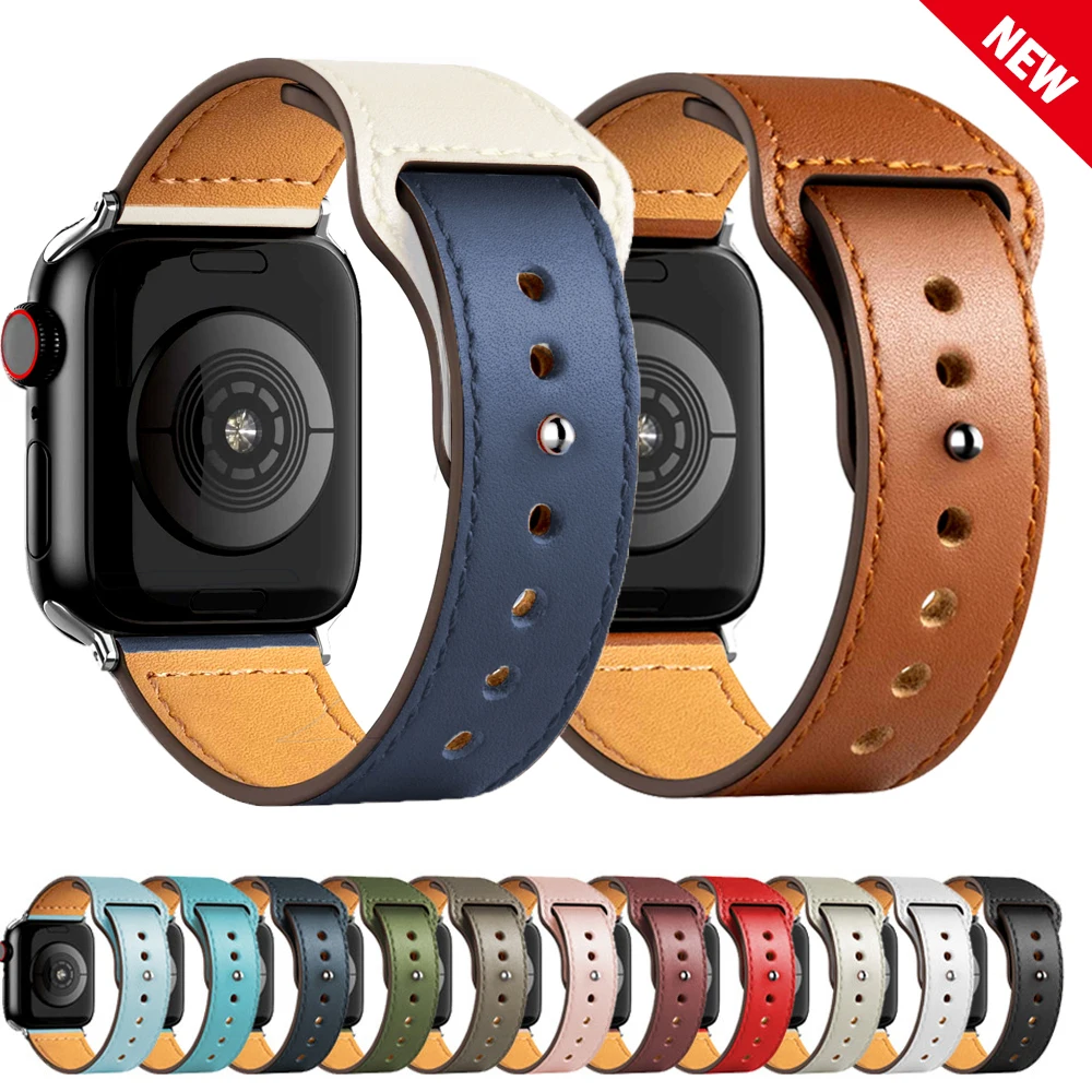 Leather band For Apple watch band 45mm Ultra 2 49mm 44mm 40mm 38mm 41mm 42mm wrist bracelet strap iWatch series 9 8 7 3 4 5 6 se