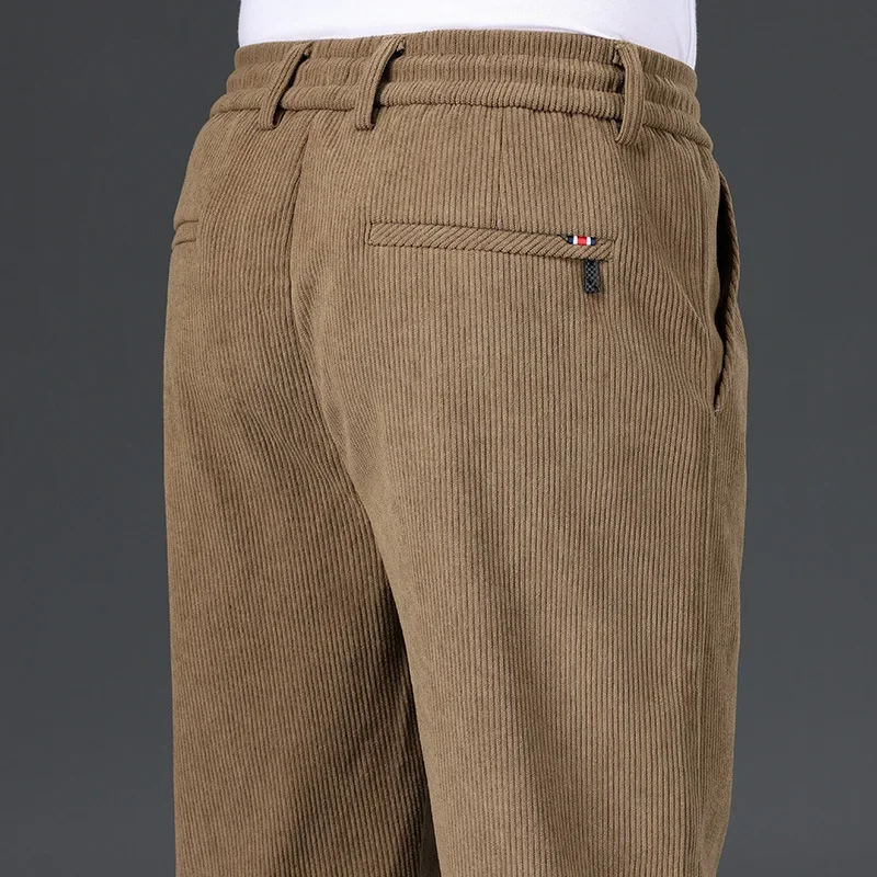 Men's Corduroy Casual Pants High-Waisted Elastic Straight-Leg Loose-Fit Trousers For Autumn/Winter Thickened Style