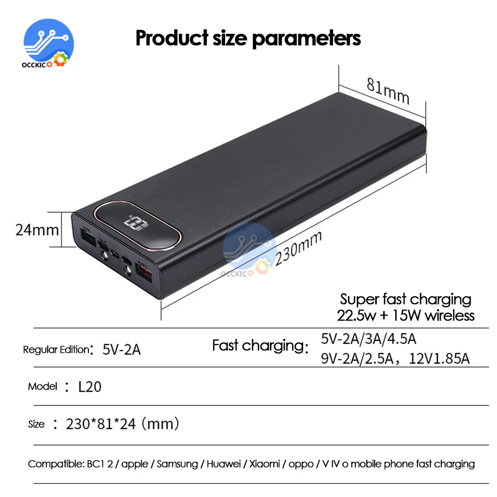 Podwójny USB 10*18650 etui na powerbank szybko ładująca ładowarka do telefonu przechowywanie DIY Shell cyfrowy wyświetlacz 22.5W + 15W etui z