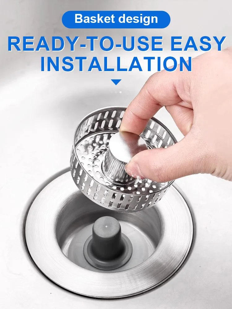 Kitchen Sink Drain Strainer Stainless Steel Pop Up Sink Stopper Anti-Clogging Sink Food Catcher Basket Odor Filter Sink Plug