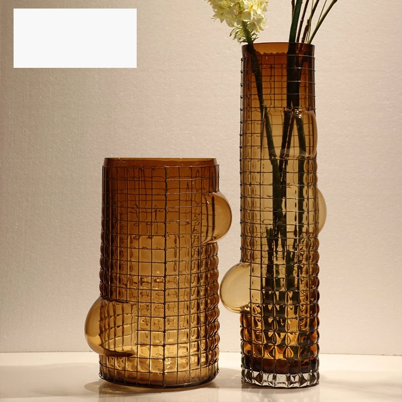 Design sense amber simple glass transparent vase living room flower arrangement ornament water-based flower dried flower dining