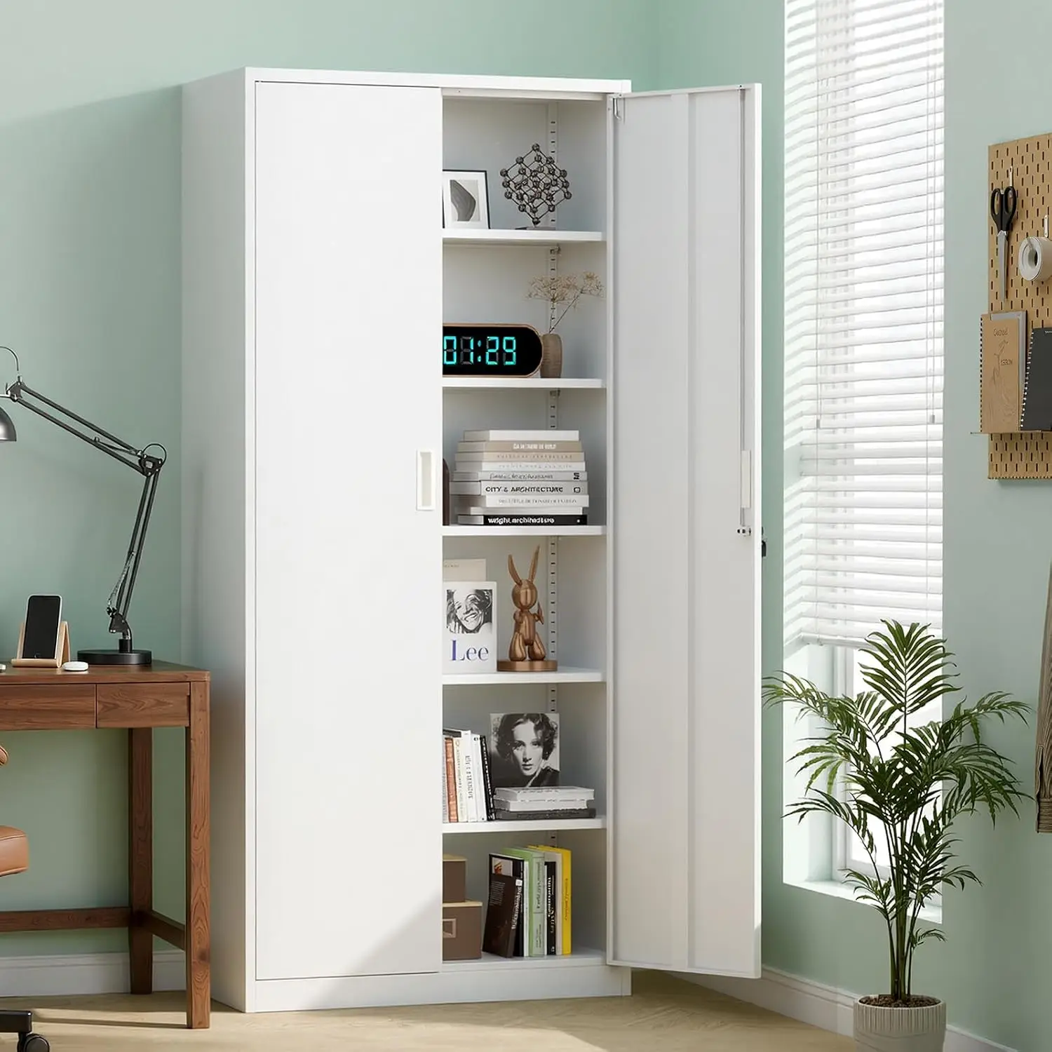 Metal Storage Cabinet With 2 Doors & 5 Shelves, 71
