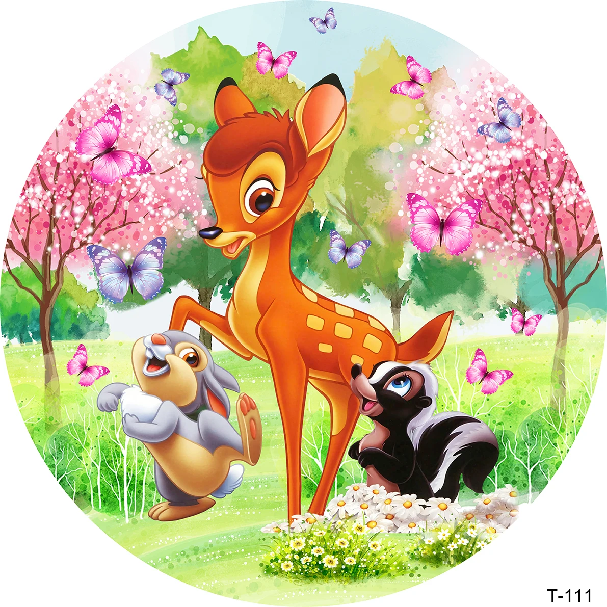 Bambi Deer Round Backdrops Baby Shower Disney Pink Butterfly Girls Birthday Party Wall Backgrounds Cylinder Covers Photo Studio