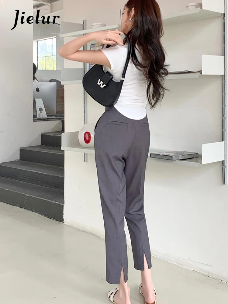 Jielur Spring Summer New Slim Women's Pants Solid Color High Waist Straight Female Suit Pants Causal Fashion Streetwear Woman