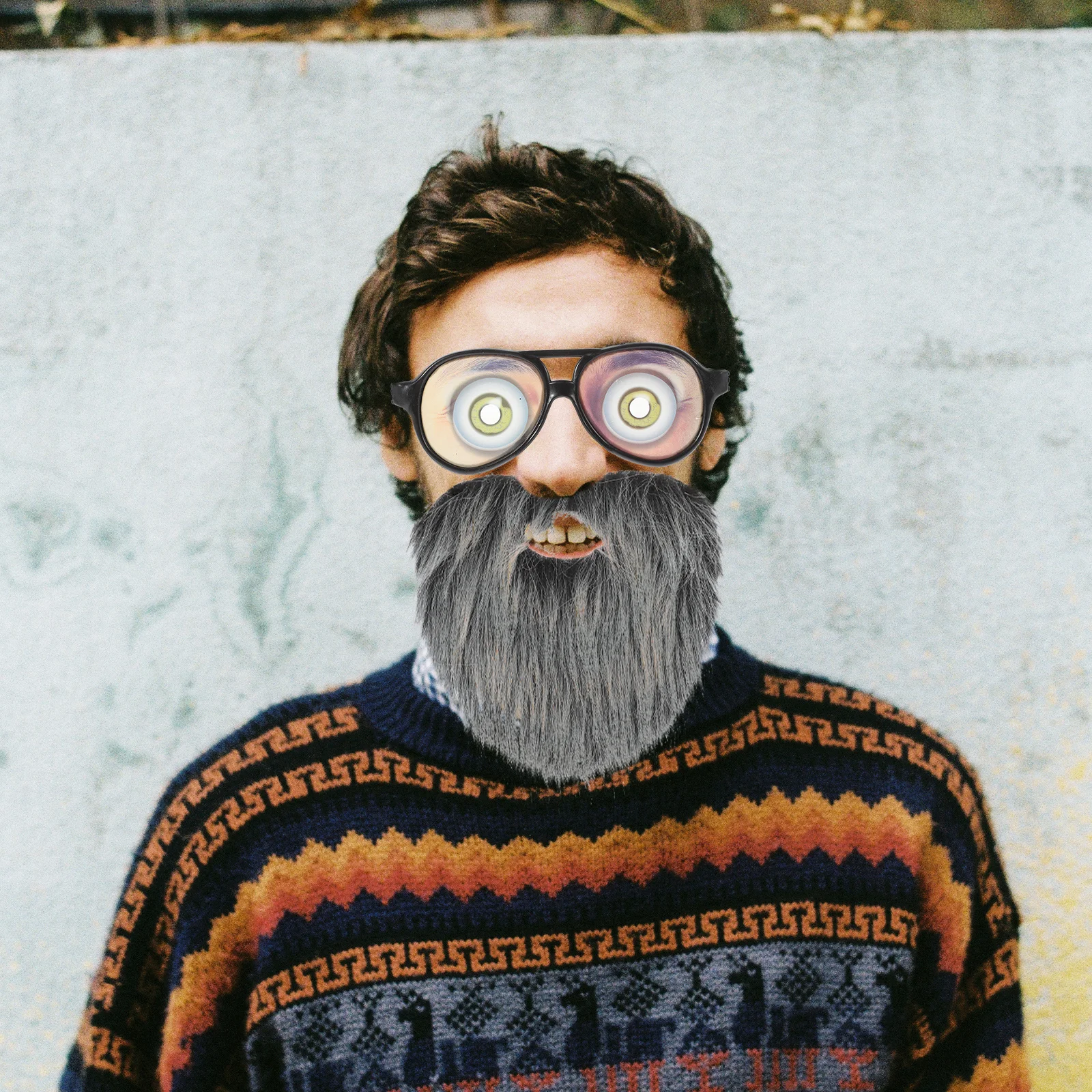 1 set divertente festa cosplay baffi finti barba set di occhiali realistico realistico costume di Halloween foto prop per adulti