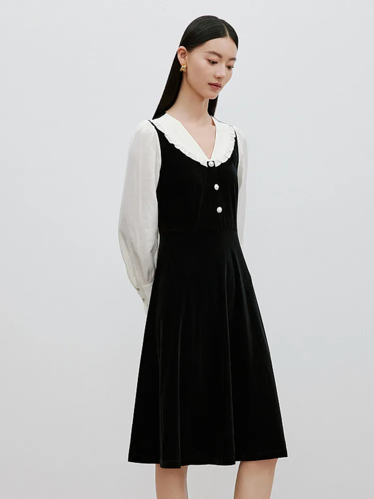 

Шелковая бархатная весенняя женская юбка А-силуэта с длинным рукавом и V-образным вырезом, повседневная, на одной пуговице, YLY30820