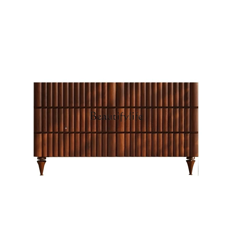 

French chest cabinet solid wood bedroom small apartment medium antique walnut drawer storage cabinet