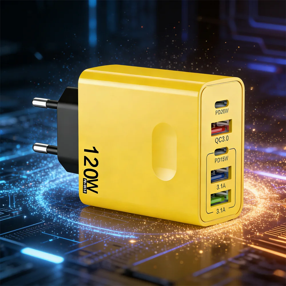 120W USB Type C Fast Charger QC3.0 PD Mobile Phone High Speed Charging Adapter EU/US/UK Plug For iPhone 17 Xiaomi Huawei Samsung