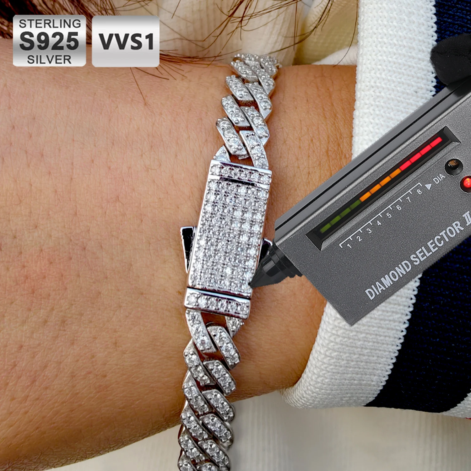 8mm Cuban Link Bracelet Iced Out VVS Moissanite Pass Tester 925 Silver High Quality Daily Wear Hip Hop Jewelry For Man Woman