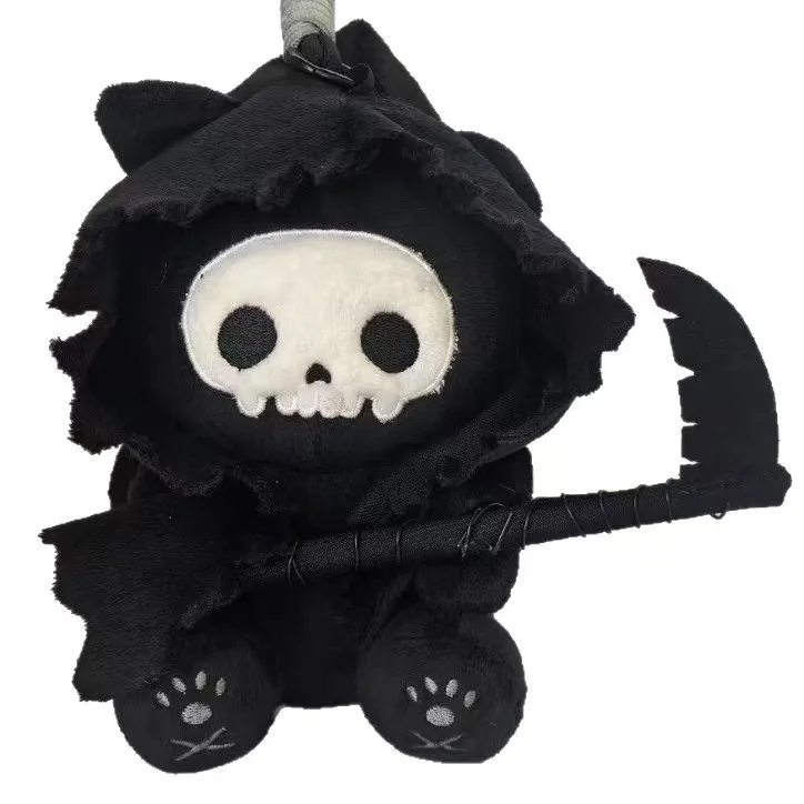 Grim Reaper Black Cat Plush Bag Charm Creative Spooky Stuffed Pendant For Backpack Purse Decor Gift Collection