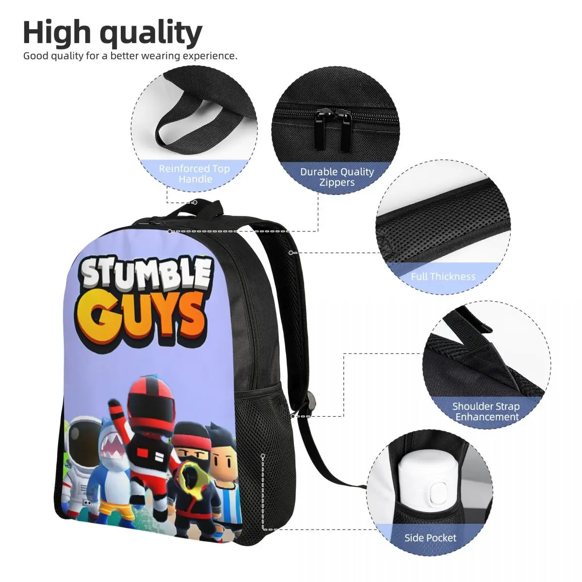 Stumble Guy Funny Game Backpack for Girls Boys Kids Lightweight School Bag for Toddlers Preschool