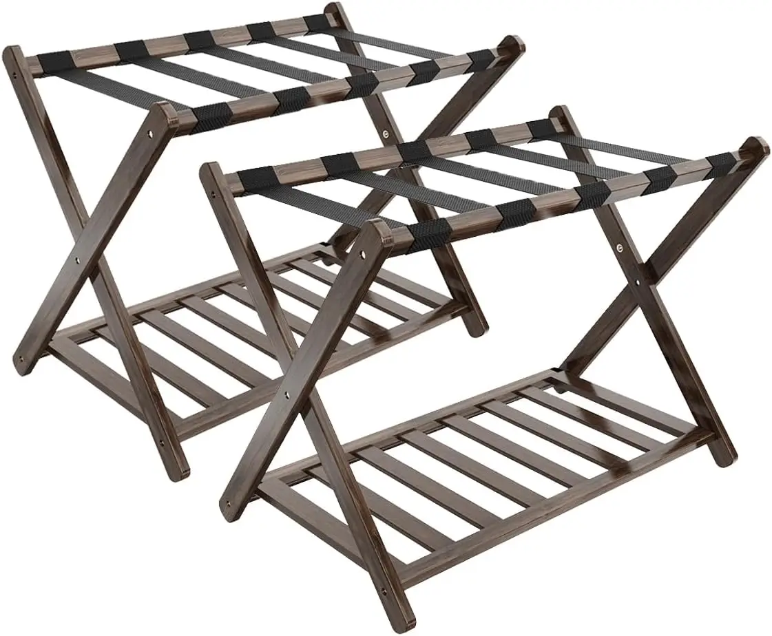

Foldable Bamboo Luggage Rack with Magnetic Lock and Storage Shelf, 2-Pack for Guest Rooms